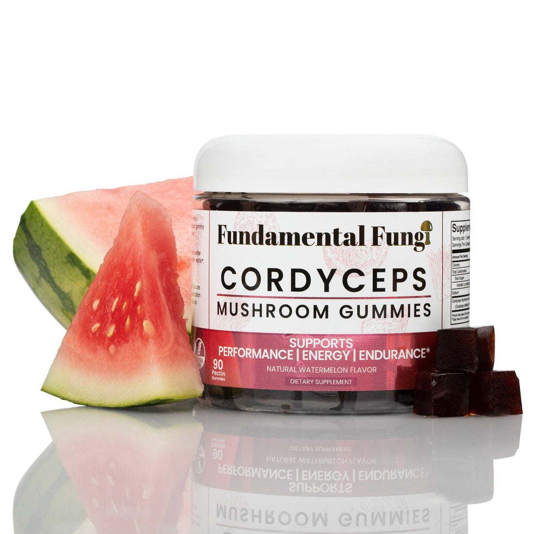 Cordyceps mushroom gummies with natural watermelon flavor
