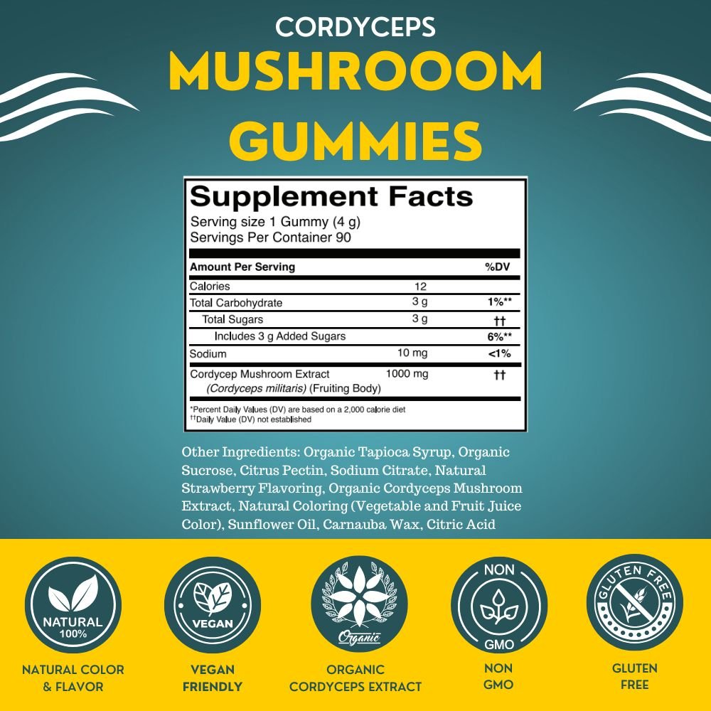 Cordyceps Energy Mushroom Gummies (90 Count) - Fundamental Fungi