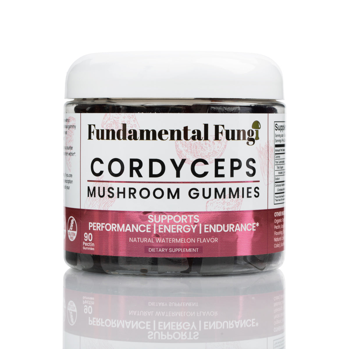 Fundamental Fungi Cordyceps Mushroom Gummies, natural watermelon flavor, 90 count bottle