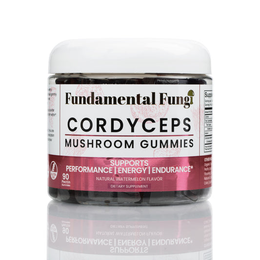 Fundamental Fungi Cordyceps Mushroom Gummies, natural watermelon flavor, 90 count bottle