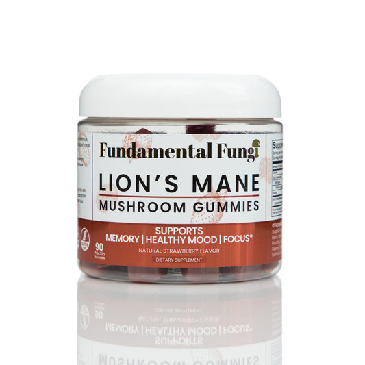 Fundamental Fungi Lion's Mane Mushroom Gummies, natural strawberry flavor, 90 count bottle